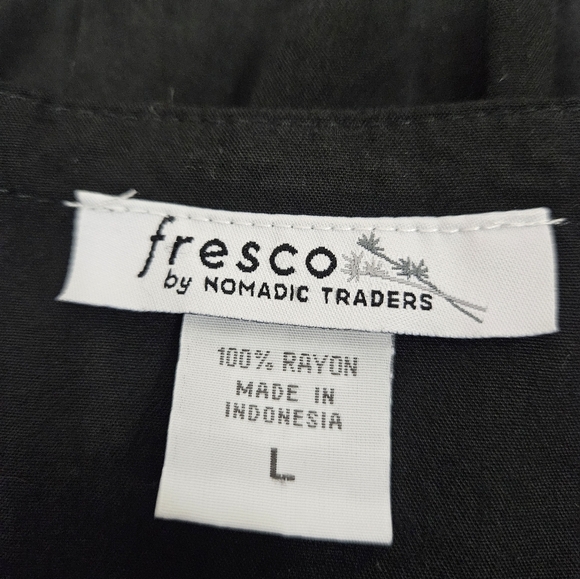 Fresco Nomadic Traders Black Floral Embroidered Peasant Top Size Large Women A98 - Picture 7 of 8